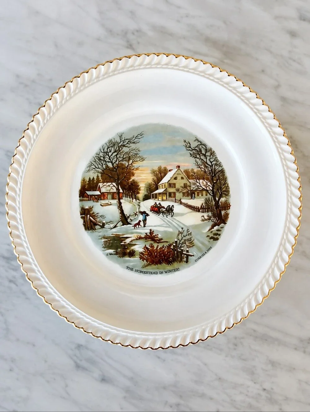 Vintage Harkerware Currier & Ives Homestead in Winter Plate 10.25